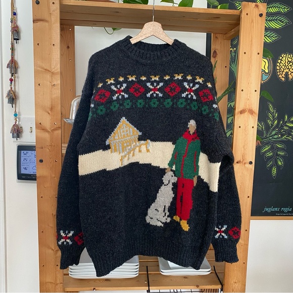 Vintage United Colors of Benetton Shetland Wool Scandi Fair Isle Sweater L - Picture 3 of 16